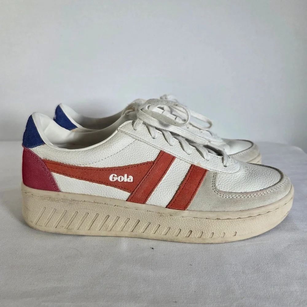 Gola Grandslam Trident Womens Sneakers White Orange Blue CLA415 Size US‎ 8